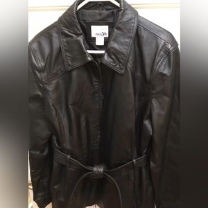 East 5th Black Genuine Leather Long Sleeve Full-Zip Belted Jacket